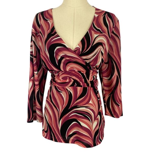 Vintage Y2K Nine West Large Pink Black Ruched Babydoll Whimsygoth Blouse Top - Picture 1 of 7